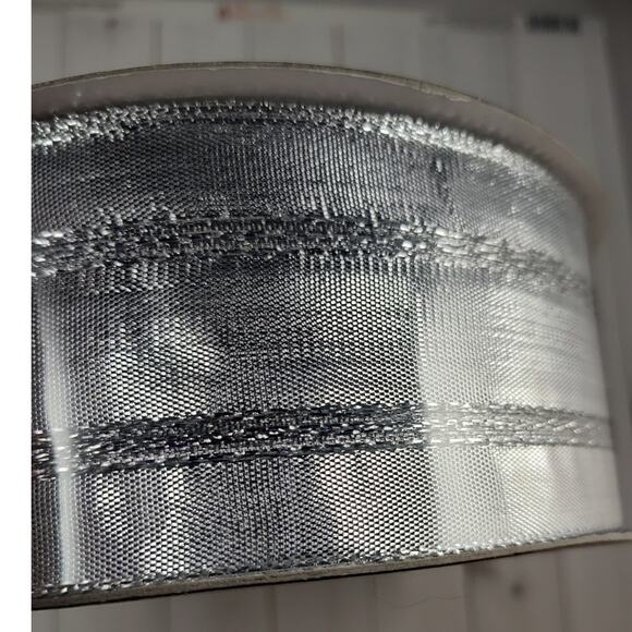 Silver Wired Ribbon 55 Yards, 2.5 Inches Wide Wreaths, Bows, or the Tree NOS - Picture 1 of 3